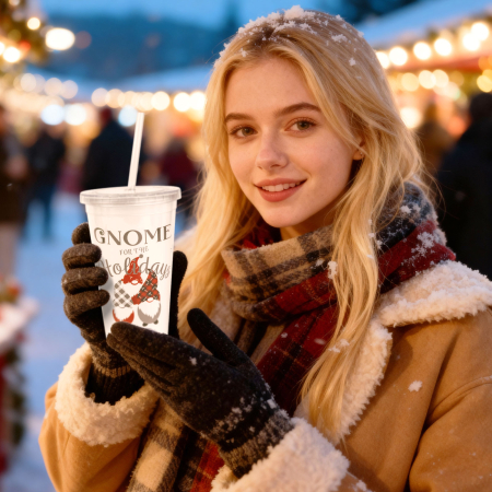 Articole de Sezon, Sarbatori si Evenimente - Pahar de Crăciun - cu pai și capac - 473 ml - plastic