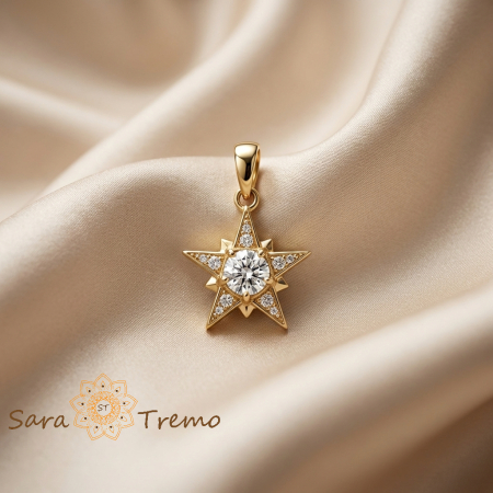 Bijuterii pentru femei - Pandantiv Steaua Luminii Regale – Pandantiv placat cu aur 14K cu zirconia albe