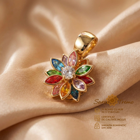 Pandantive - Pandantiv Flora Rainbow cu zirconia multicolore | SaraTremo