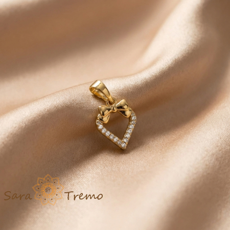 Pandantive - Pandantiv Inima Delicata cu Fundita – Pandantiv placat cu aur 14K cu zirconia albe