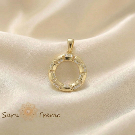 Bijuterii placate cu aur - Pandantiv Cercul Luminii – Pandantiv placat 14K cu cristale zirconia 1.7 cm