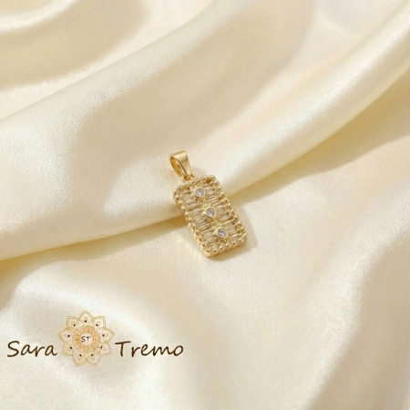 Pandantive - Pandantiv Semn de Lumina – Pandantiv dreptunghiular cu zirconia placat 14K 2 cm