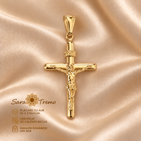 Pandantive - Pandantiv Crucifix INRI cu Iisus 3 cm, aur 18K | SaraTremo