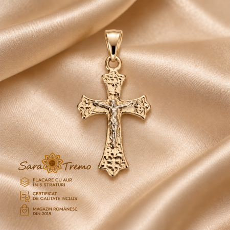 Pandantive - Pandantiv Cruce Bicoloră cu Iisus, aur 18K | SaraTremo