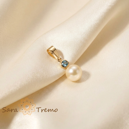 Pandantive - Pandantiv cu perlă și piatră bleu – placat cu aur 18K