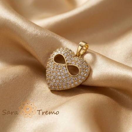 Pandantive - Pandantiv Inima Infinita – Pandantiv placat cu aur 14K cu zirconia albe