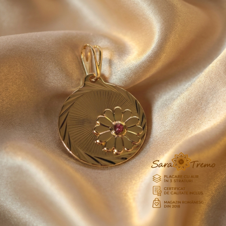 Pandantive - Pandantiv Flora Rosa cu zirconia roz, aur 18K | SaraTremo