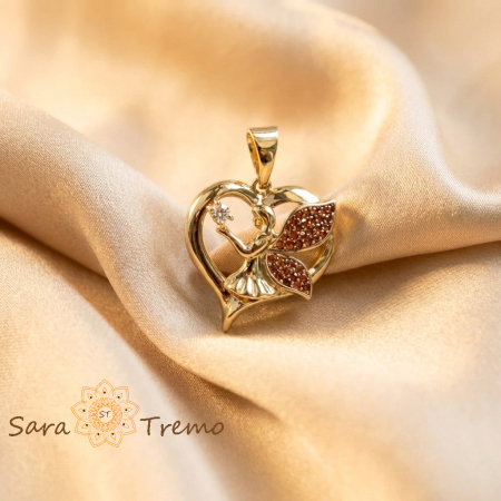 Pandantive - Pandantiv Inima Ingerului – Pandantiv placat cu aur 14K cu zirconia albe si accente rosii