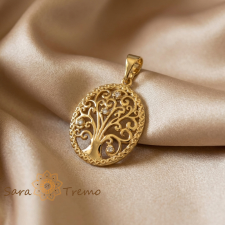 Pandantive - Pandantiv Arborele Vietii Clasic – Pandantiv placat cu aur 14K cu zirconia albe