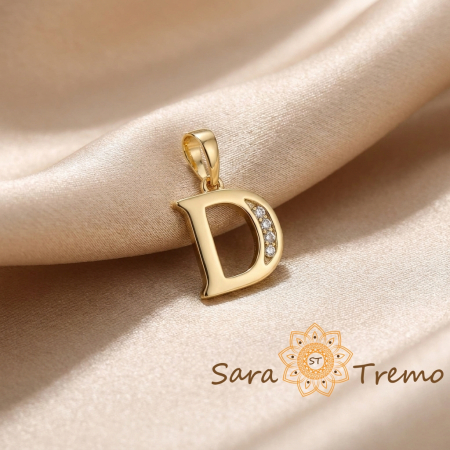 Pandantive - Pandantiv litera cu zirconia, placaj triplu cu aur 14K