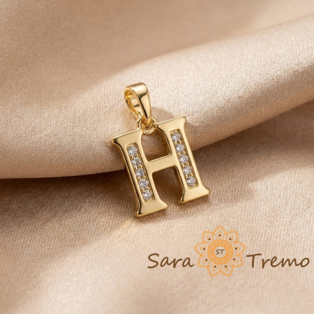 Bijuterii placate cu aur - Pandantiv litera cu zirconia, placaj triplu cu aur 14K