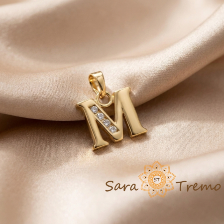 Bijuterii placate cu aur - Pandantiv litera cu zirconia, placaj triplu cu aur 14K
