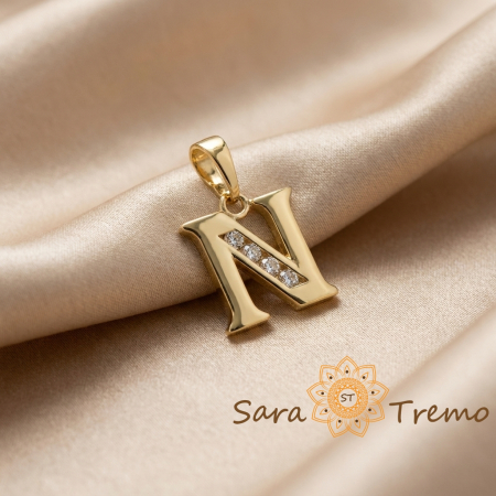 Bijuterii placate cu aur - Pandantiv litera cu zirconia, placaj triplu cu aur 14K