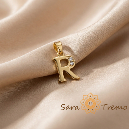 Bijuterii placate cu aur - Pandantiv litera cu zirconia, placaj triplu cu aur 14K
