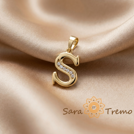 Bijuterii placate cu aur - Pandantiv litera cu zirconia, placaj triplu cu aur 14K