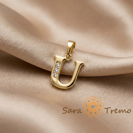 Bijuterii placate cu aur - Pandantiv litera cu zirconia, placaj triplu cu aur 14K