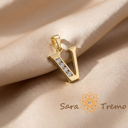 Bijuterii placate cu aur - Pandantiv litera cu zirconia, placaj triplu cu aur 14K