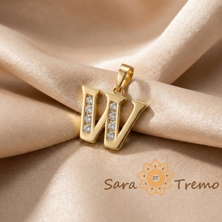 Bijuterii placate cu aur - Pandantiv litera cu zirconia, placaj triplu cu aur 14K