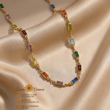 Bijuterii placate cu aur - Colier Chromia cu cristale multicolore, aur 18K | SaraTremo