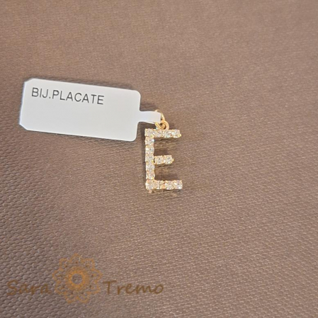 Pandantive - Pandantiv placat cu aur litera initiala E cu cristale zirconia