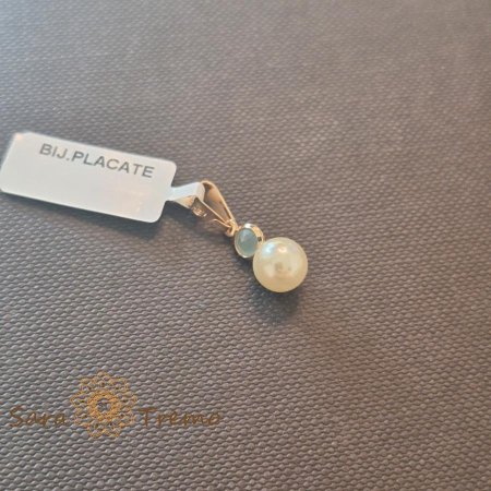 Bijuterii placate cu aur - Pandantiv cu perlă și piatră bleu – placat cu aur 18K