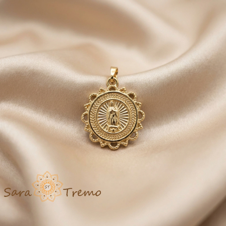 Bijuterii pentru femei - Pandantiv Fecioara Radianta – Pandantiv placat cu aur 14K model medalion religios