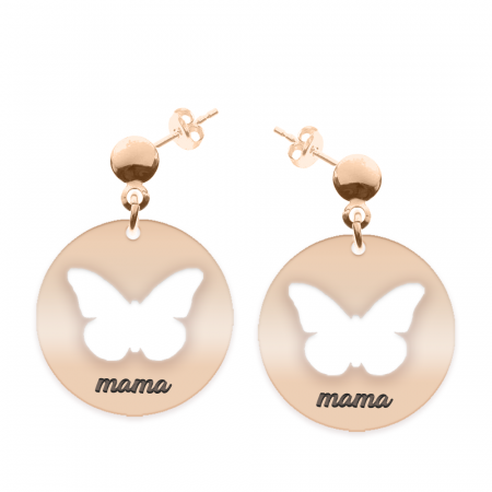 Cercei personalizati - Papilio - Cercei personalizati din argint 925 placat aur roz cu tija si banut cu fluturas decupat