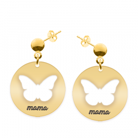 Cercei personalizati - Papilio - Cercei personalizati din argint 925 placat cu aur galben 24K cu tija si banut cu fluturas decupat