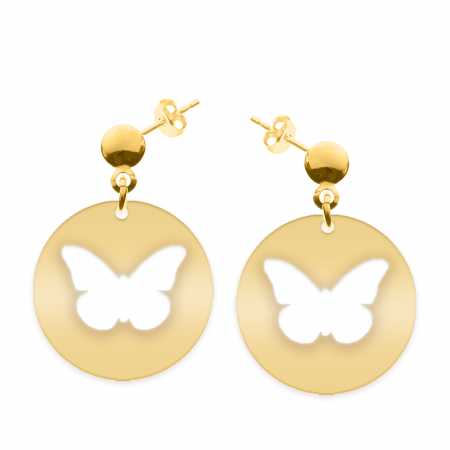 Papilio - Cercei personalizati din argint 925 placat cu aur galben 24K cu tija si banut cu fluturas decupat [1]