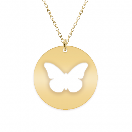 Bijuterii placate cu aur - Papilio - Colier personalizat cu fluturas decupat din argint 925 placat cu aur galben 24K- Banut