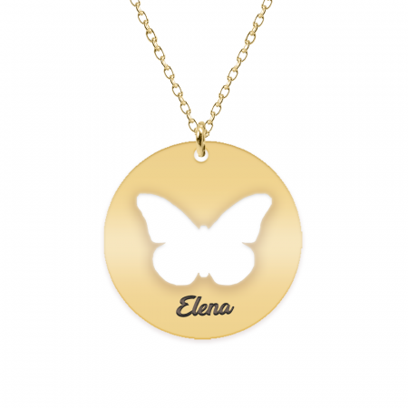 Papilio - Colier personalizat cu fluturas decupat din argint 925 placat cu aur galben 24K- Banut [1]