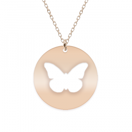 Bijuterii placate cu aur - Papilio - Colier personalizat cu fluturas decupat din argint 925 placat cu aur roz- Banut