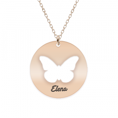Papilio - Colier personalizat cu fluturas decupat din argint 925 placat cu aur roz- Banut [1]