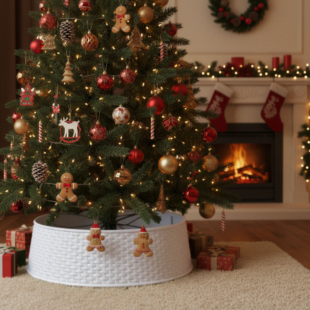 Paravan pentru baza bradului de Craciun - Alb, plastic - 65 x 23 cm [0]