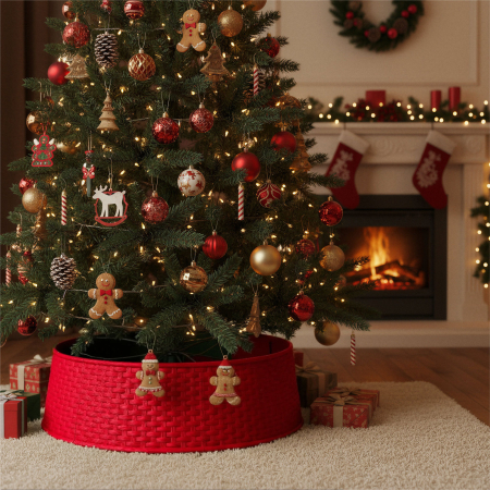 Articole de Sezon, Sarbatori si Evenimente - Paravan pentru baza bradului de Craciun - roșu, plastic - 65 x 23 cm