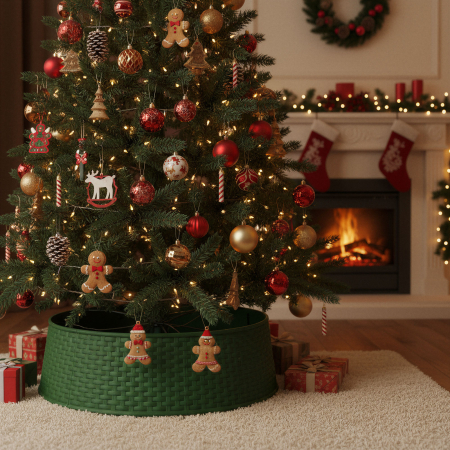 Articole de Sezon, Sarbatori si Evenimente - Paravan pentru baza bradului de Craciun - verde, plastic - 65 x 23 cm