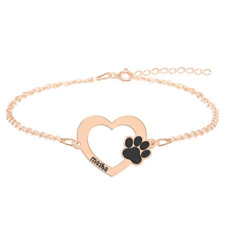 Bijuterii personalizate - Paw Lover - Bratara personalizata inimioara si labuta din argint 925 placat cu aur roz