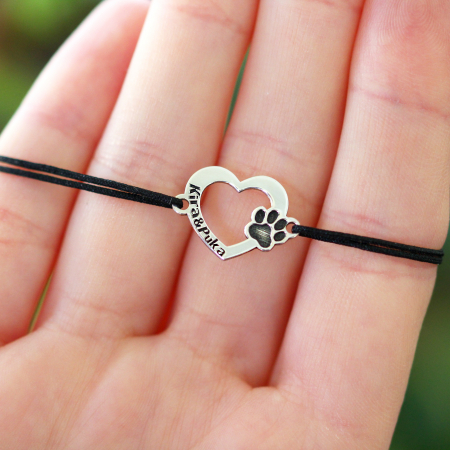 Paw Lover - Bratara personalizata inimioara si labuta din argint placat cu aur galben 24K - snur [3]