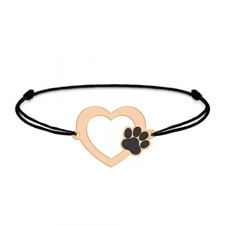 Bratari personalizate - Paw Lover - Bratara personalizata snur cu inimioara si labuta din argint placat cu aur roz