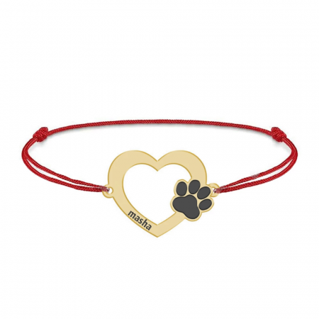 Bijuterii din aur - Bratara personalizata snur cu inimioara si labuta din Aur 14 karate - 0,29 grame, 16x11mm