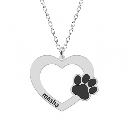 Lantisoare cu text personalizat din argint - Paw Lover - Colier personalizat din argint - Inima