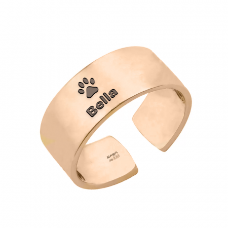 Inele de logodna - Paw Lover - Inel reglabil personalizat labuta si nume din argint 925 placat cu aur roz