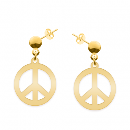 Cercei personalizati - Peace - Cercei personalizati semnul pacii cu tija din argint 925 placat cu aur galben 24K