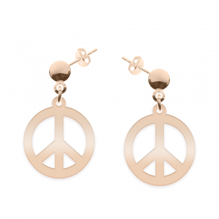 Cercei personalizati - Peace - Cercei personalizati semnul pacii cu tija din argint 925 placat cu aur roz