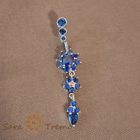 Piercing argintiu de buric cu cristale  albastre [1]