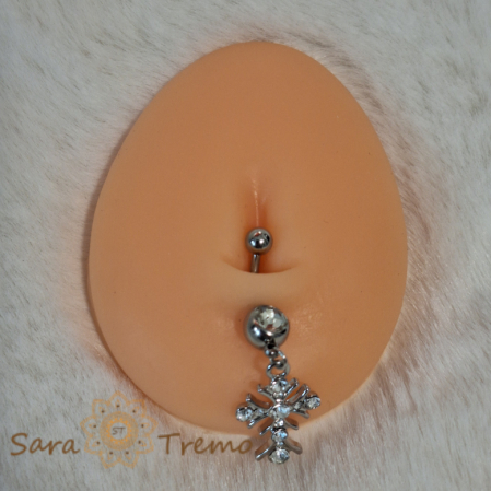 Piercinguri pentru buric - Piercing argintiu pentru buric cu cruciulita