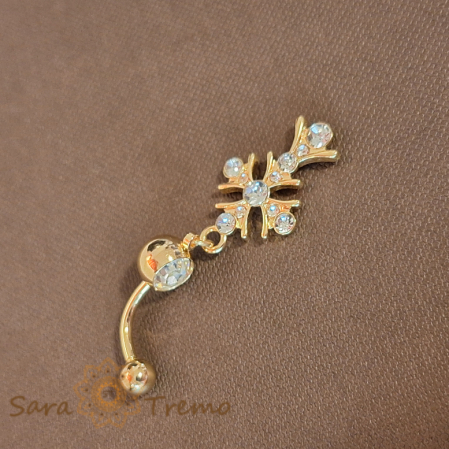 Piercing auriu de buric cu cruciulita si cristale [1]