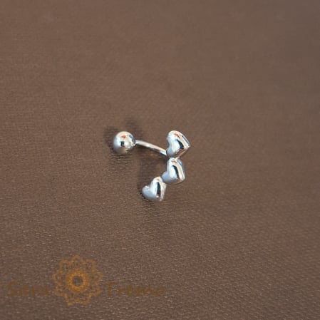 Piercing buric din argint 925 cu model 3 inimioare, 1 cm [1]