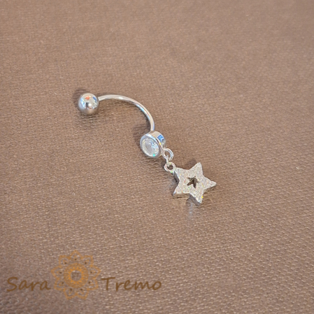 Piercinguri pentru buric - Piercing buric din argint 925 cu steluță și cristale zirconia albe, 3 cm