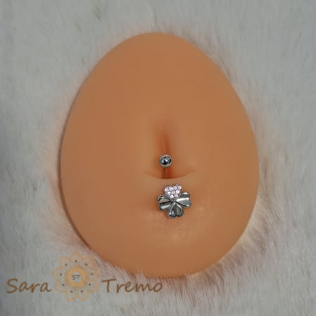 Piercinguri pentru buric - Piercing buric din argint 925 cu trifoi norocos și cristale zirconia albe